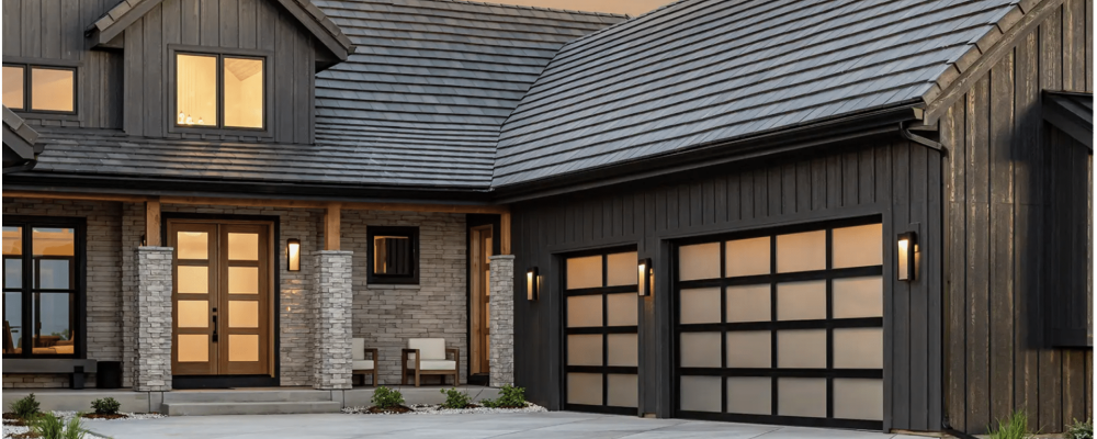 Large modern Black Garage Doors with windows
