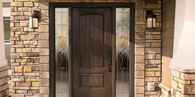 Wood specialty front door with window panels